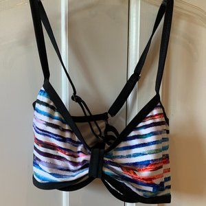Rainbow striped bikini bathing suit top, size 36B